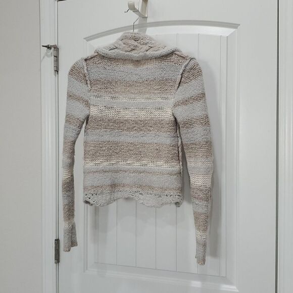 Free People Wool sweater cardigan chunky knit blue stripe twist braid, XS - Picture 5 of 7
